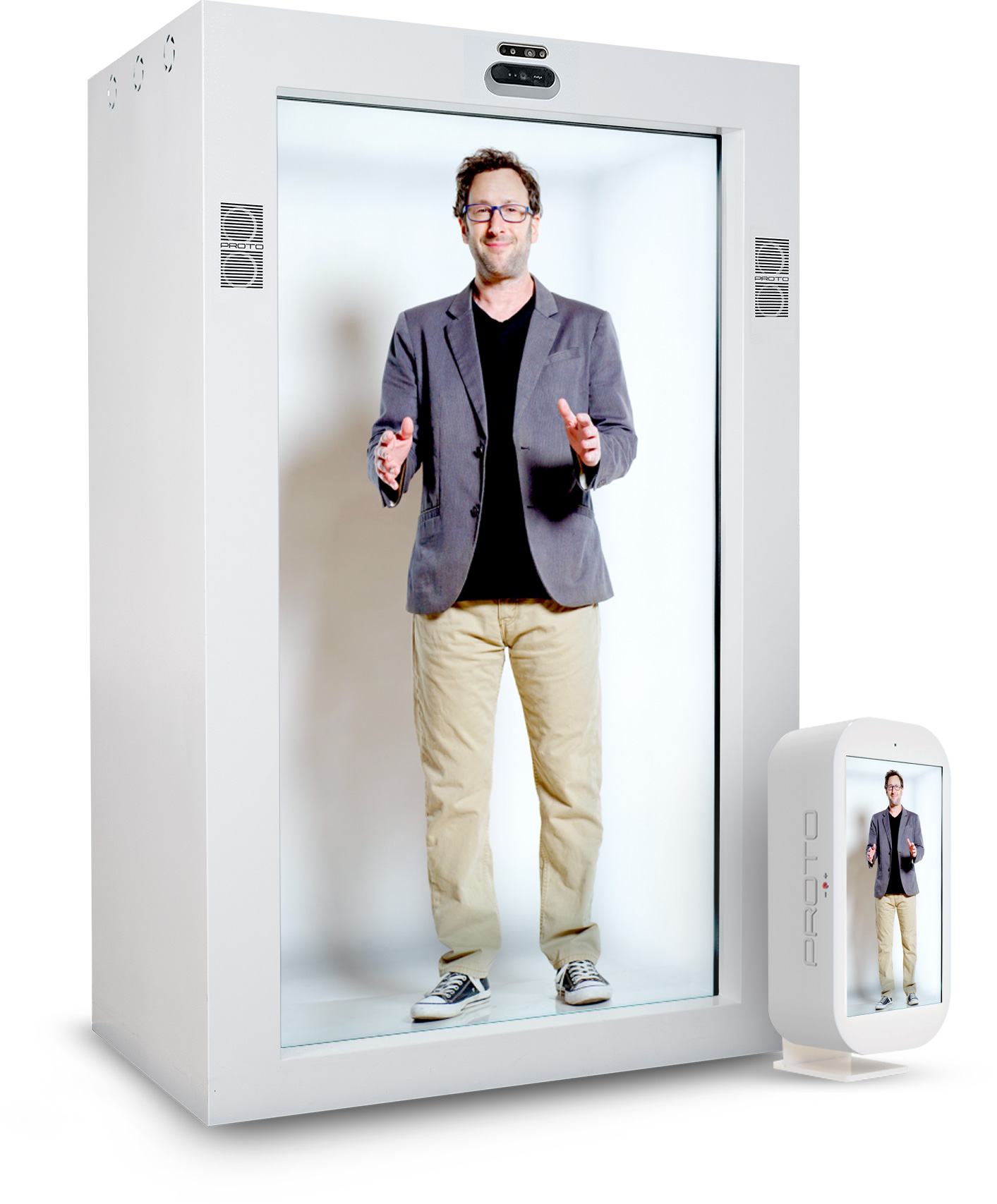 Proto Inc.'s Epic life-sized hologram device, standing at a towering 7 feet. Credit: Proto Inc. Beam There